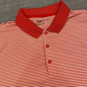 Nike Golf Mens Dri-FIT Red White Striped Polo Shirt Large Preppy